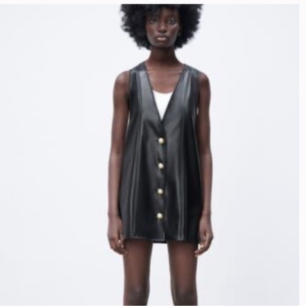 Zara Black Leather-Look Mini Dress